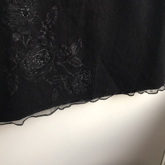 Vintage Wool Skirt with Flower Appliqué and Embroidery Black Pencil Skirt sz S - Picture 4 of 8